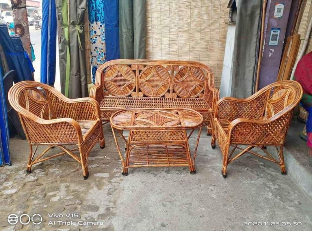 Cane sofa set on sale with table